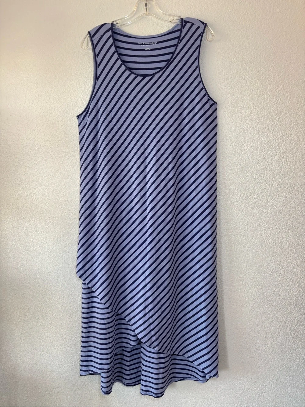 Soft Surroundings Sarina Striped Tank Dress Large Pima Cotton High Low Tulip Hem - Picture 2 of 10